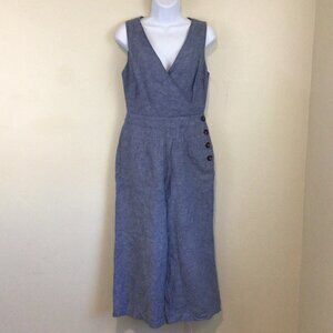 Boden Dorothea Linen Blend Blue  Sleeveless Jumpsuit